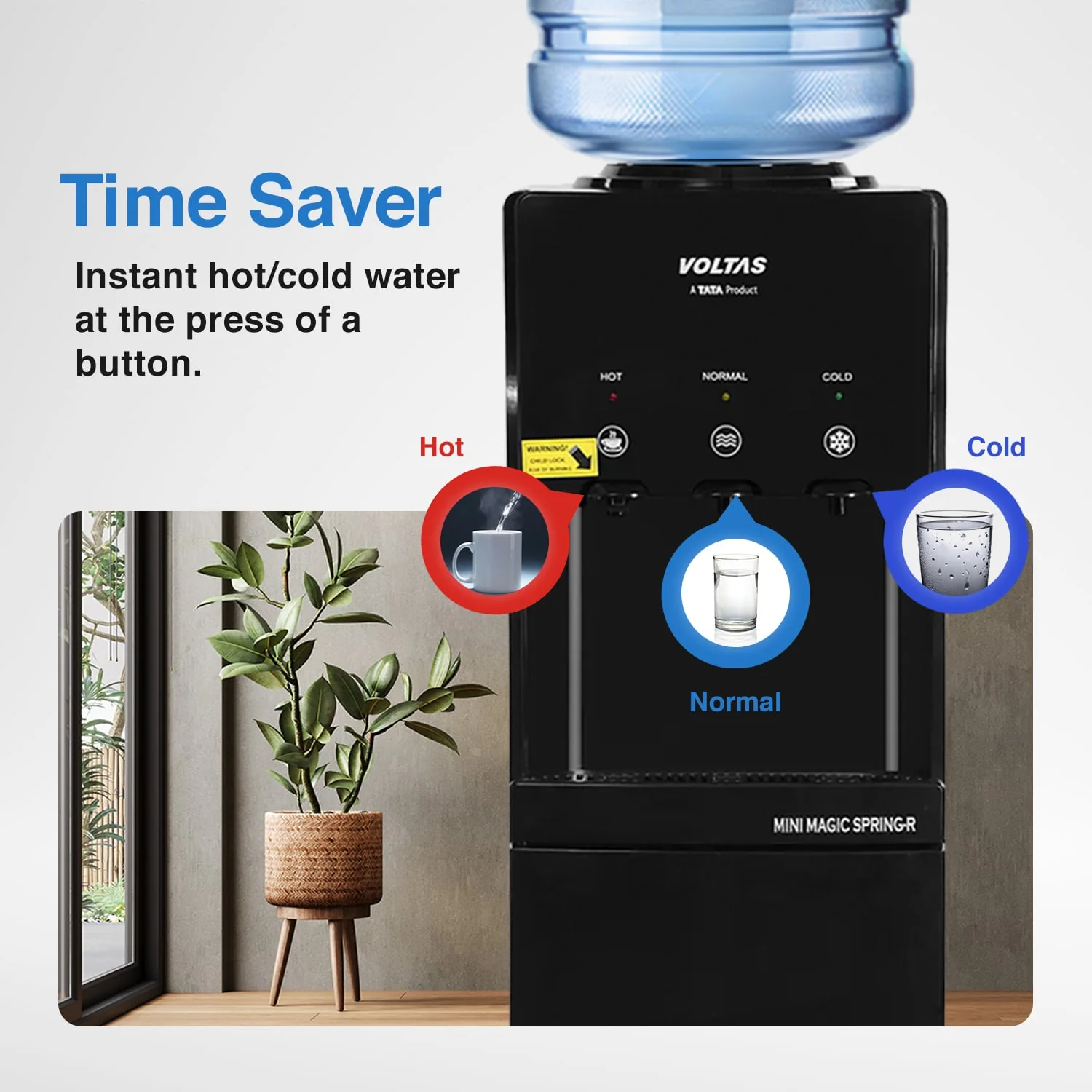 Voltas Water Dispenser ISI Mark Minimagic Spring RV + Black [With Refrigerated Cabinet] - Image 7