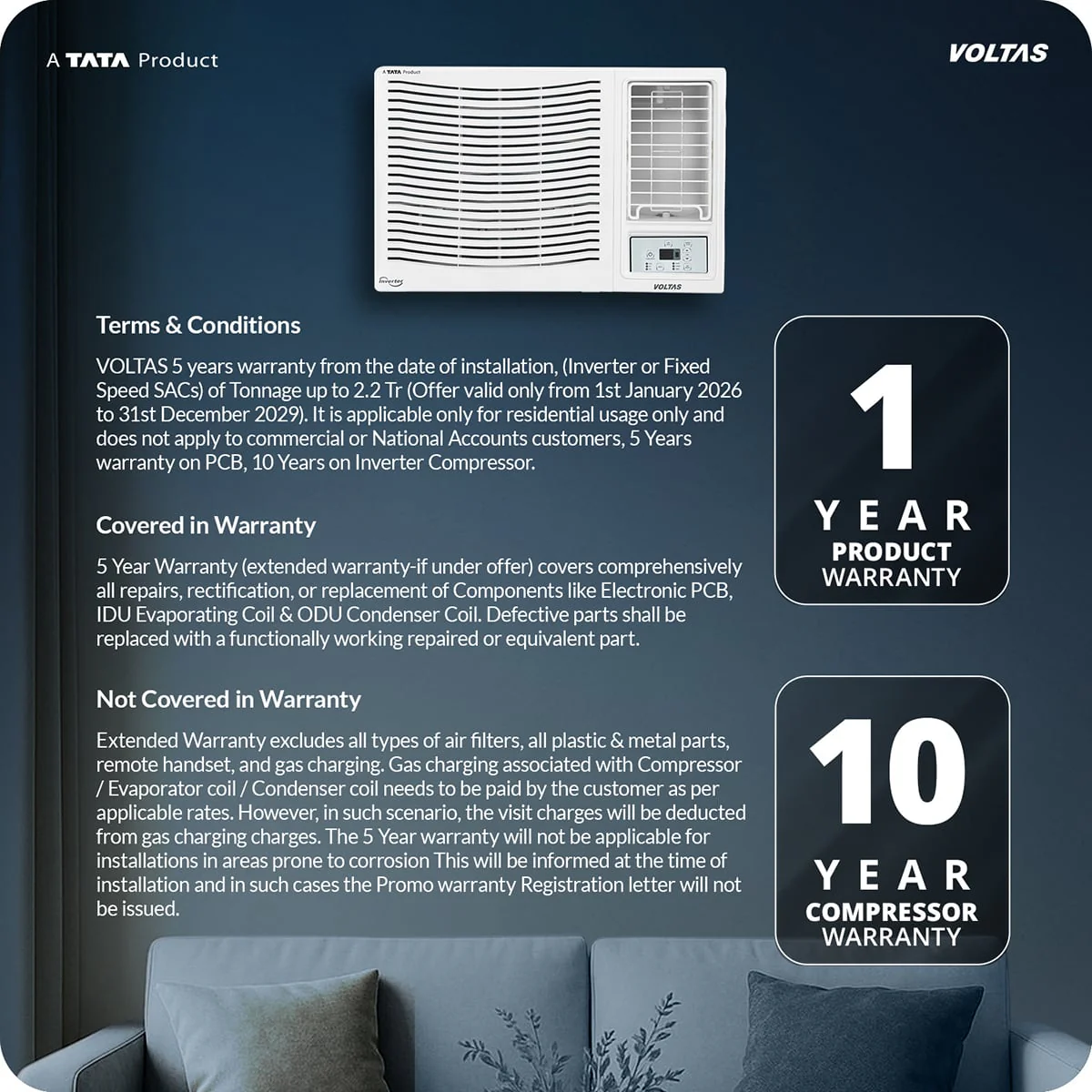 Voltas Window Air Conditioner, 1.5 Ton, 2 Star - 182FS Prism - Image 16