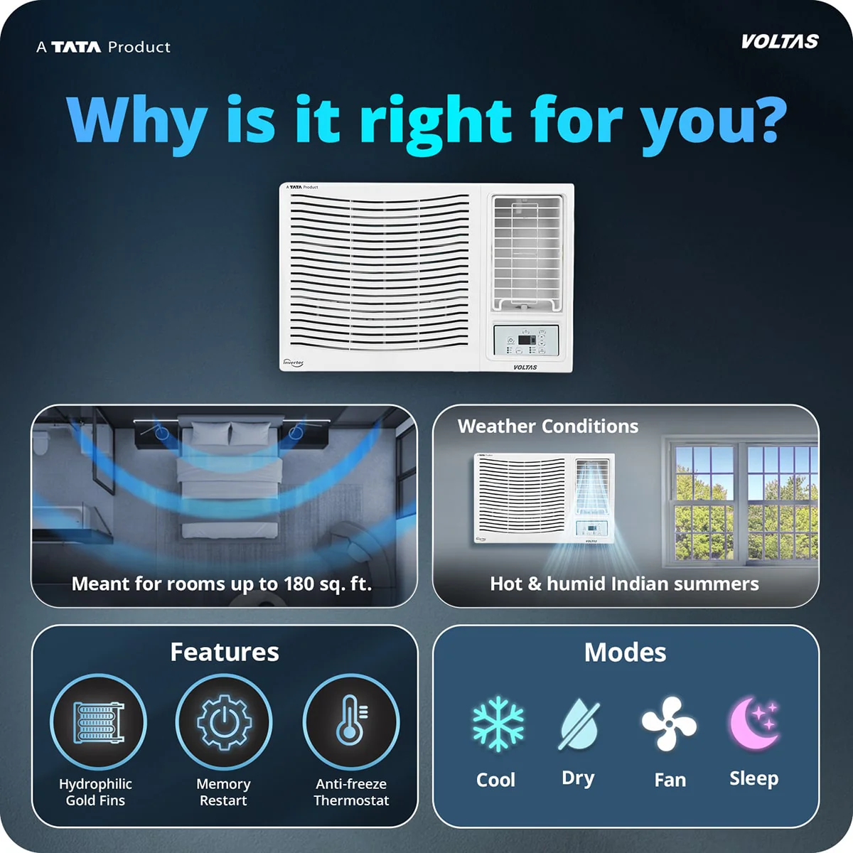 Voltas Window Air Conditioner, 1.5 Ton, 2 Star - 182FS Prism - Image 3