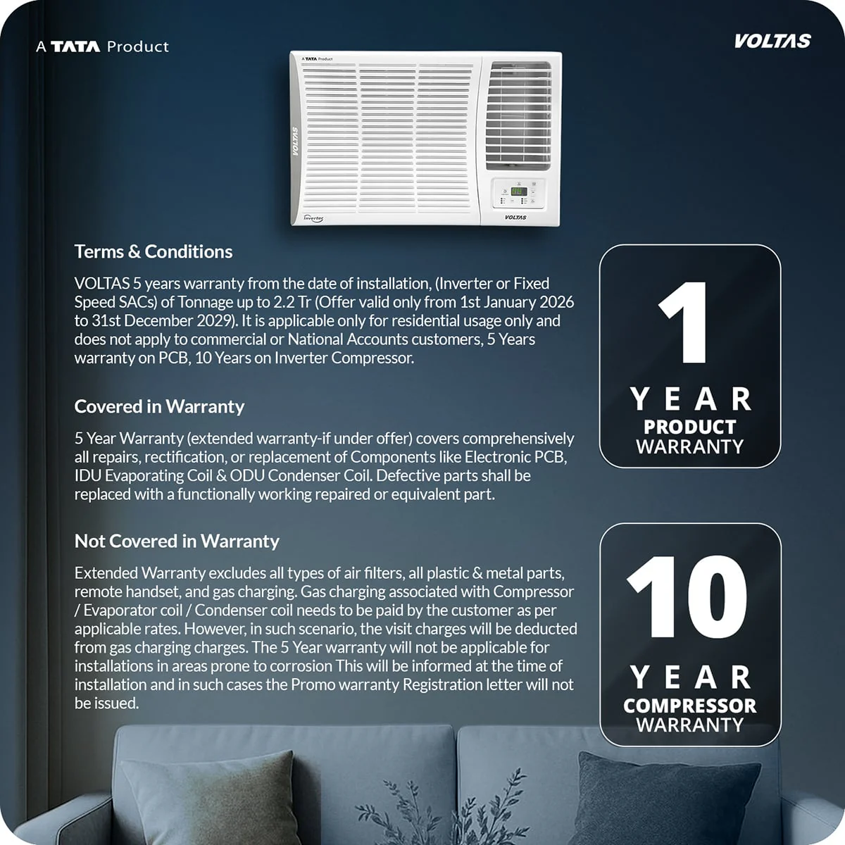 Voltas Window Air Conditioner, 1.5 Ton, 5 Star - 185INV Elite - Image 16