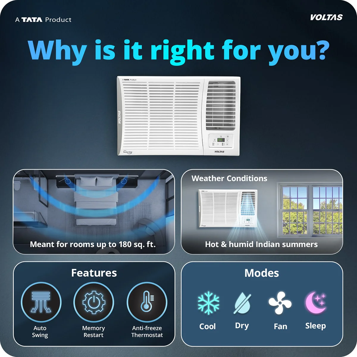 Voltas Window Air Conditioner, 1.5 Ton, 5 Star - 185INV Elite - Image 3